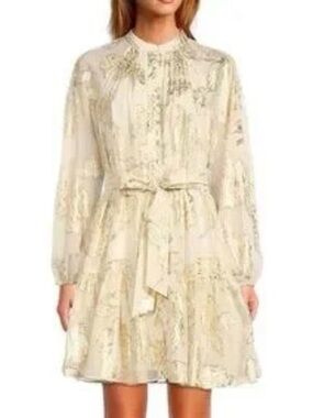 ANTONIO MELANI Cream Long-Sleeve Tie-Waist Dress